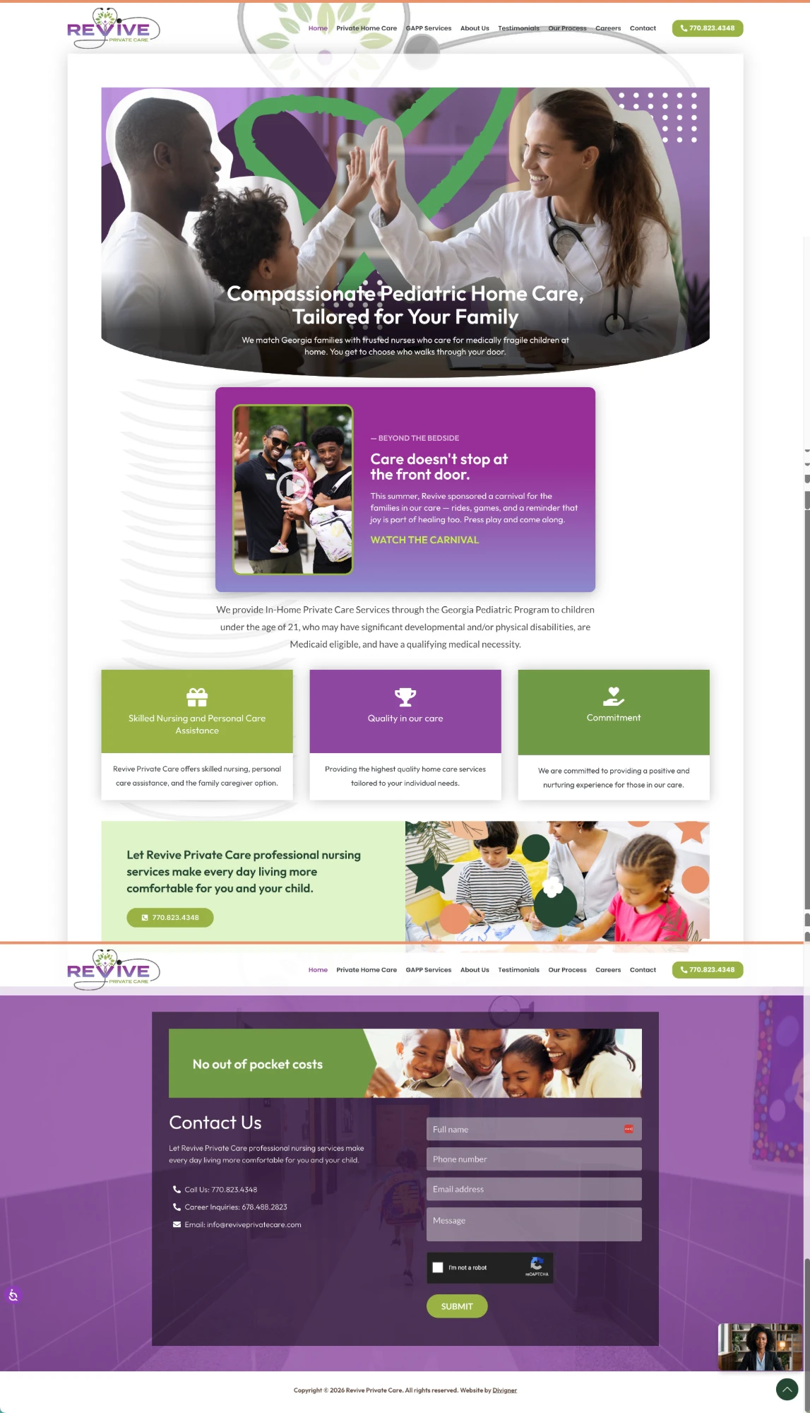 The redesigned reviveprivatecare.com homepage